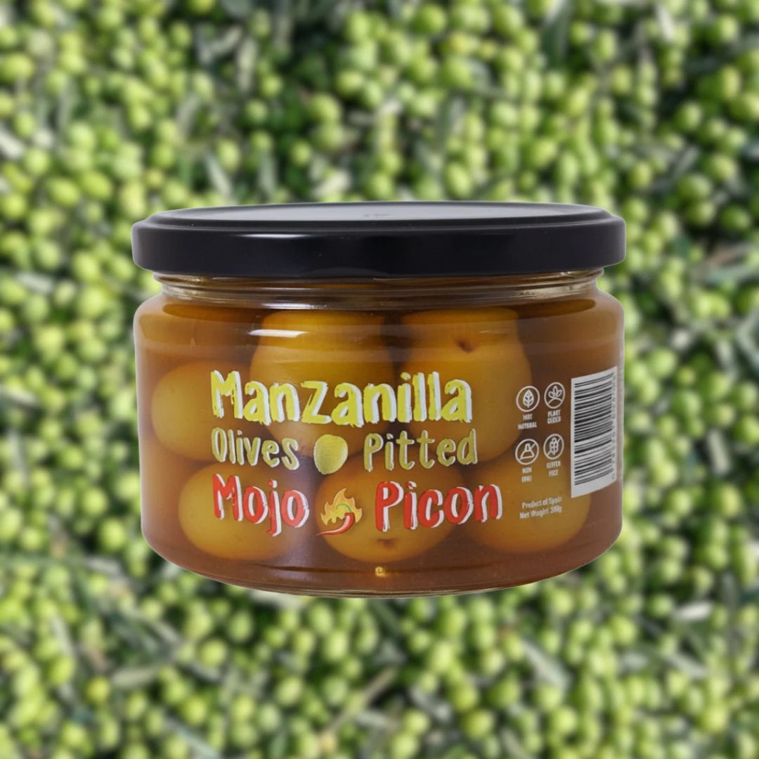 "Andalusian Style & Mojo Picon" Jumbo Gordal & Manzanilla Pitted Green Olives
