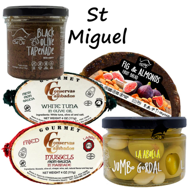 St Miguel Gourmet Gift Basket; 5 Delicious Appetizers, Ready-to-Eat Sp ...