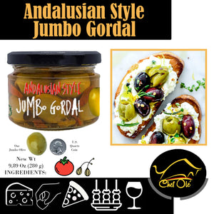 Chef Ole Olivia Gourmet Set of Spanish Olives - 5 Jars,3 Gordal Olives, 1 Verdial , 1 Manzanilla , Gourmet Gift Baskets of Green Olives from Around Spain, Gourmet Olives Selection for Spanish Food Recipes