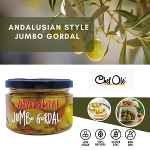 Chef Ole Olivia Gourmet Set of Spanish Olives - 5 Jars,3 Gordal Olives, 1 Verdial , 1 Manzanilla , Gourmet Gift Baskets of Green Olives from Around Spain, Gourmet Olives Selection for Spanish Food Recipes