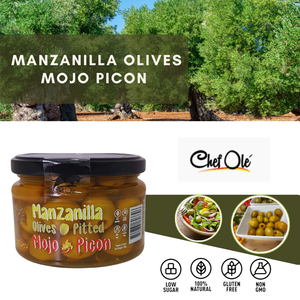 Chef Ole Olivia Gourmet Set of Spanish Olives - 5 Jars,3 Gordal Olives, 1 Verdial , 1 Manzanilla , Gourmet Gift Baskets of Green Olives from Around Spain, Gourmet Olives Selection for Spanish Food Recipes