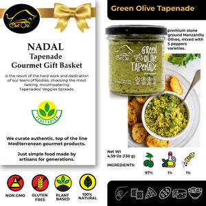 Nadal Dips Gourmet Gift Set. 5 Delicious Flavors : Black Olive, Green Olive, Roasted Pepper, Piquillo Pepper & Asparagus Tapenade Spreads For Spanish Tapas. Vegetable Pâté Gourmet Gift Pack for Connoisseurs