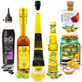 CHEF OLÉ 6-Pc. Gourmet Gift Basket for Families and Friends with Balsamic Vinegar, Extra Virgin Olive Oil, Citric Salt, and Savory Mediterranean Foods to Enhance Meals, Cheese, and Wine